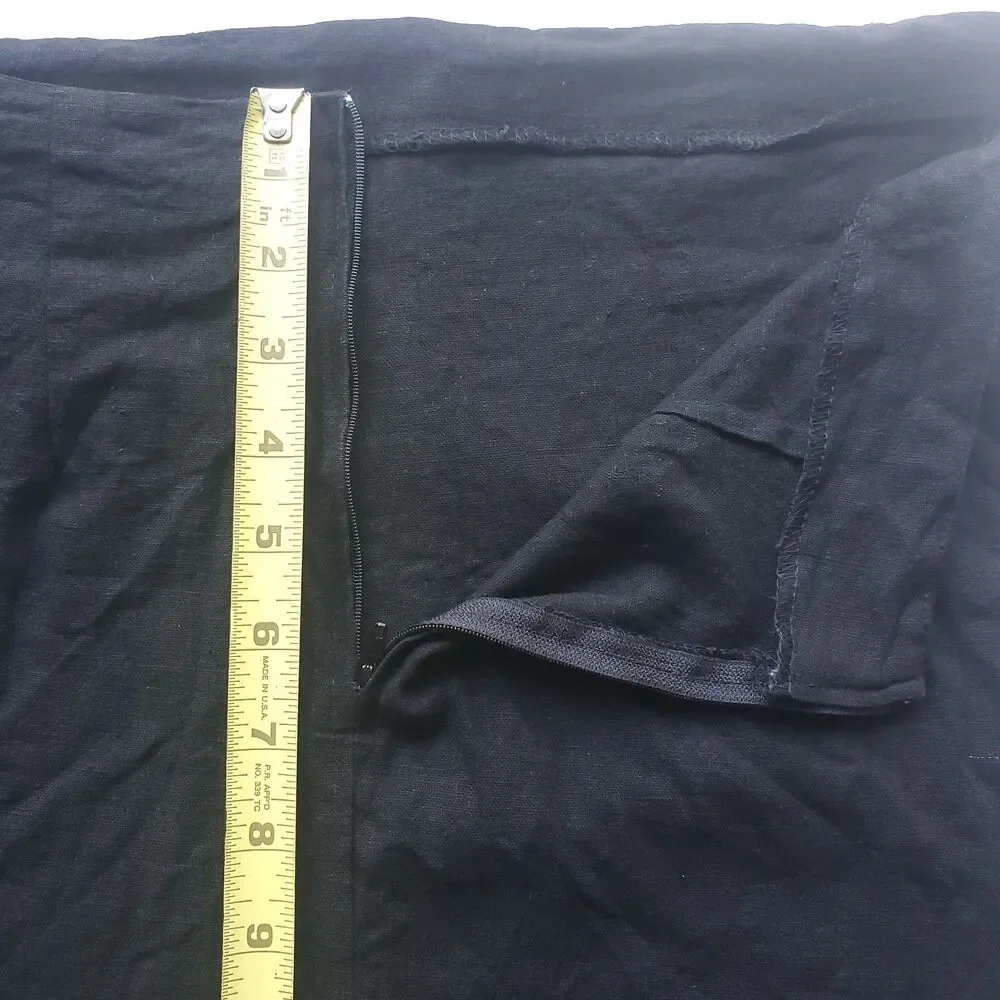 VTG Pencil Skirt Size 4 Black Linen Blend 30" x 36" Long Slit Lagenlook Lagom - Picture 6 of 14